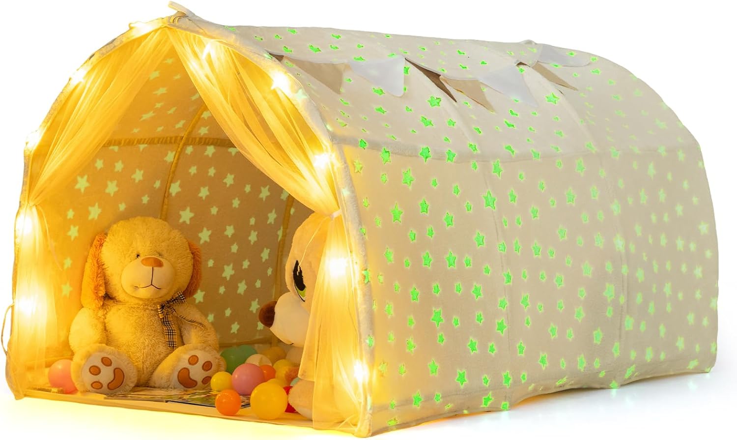 OLAKIDS Kids Bed Tent with Glow in The Dark Indoor Outdoor Princess Tents Castle for Boys Girls