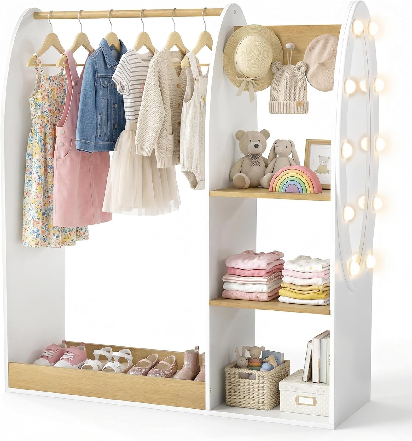 Olakids Kids Dress Up Storage with Mirror, Wooden Costume Wardrobe Closet Natural Olakids Kids Dress Up Storage with Mirror, Wooden Costume Wardrobe Closet Natural