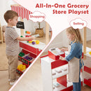 INFANS Grocery Store Pretend Play for Kids, Wooden Supermarket Toy Set with Shopping Cart, Vending Machine, Cash Register, Gift for Boys Girls 3+