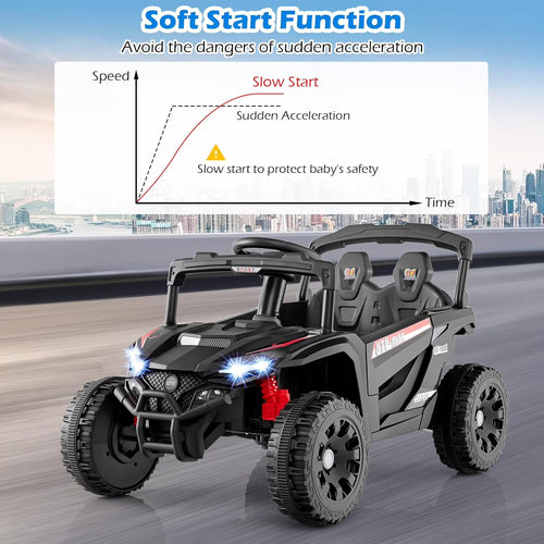 OLAKIDS 12V Ride on Car UTV, Electric Off-Road Truck with Remote Control, Lockable Doors, Safety Belt, Horn, Music, Lights, 4 Wheeler Toys for Kids Toddlers Aged 3+ Years