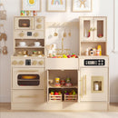 OLAKIDS Kids Kitchen Playset, Wooden Pretend Play Kitchen with Realistic Light Sound 14 Accessories, Toddler Cooking Toy for Boys Girls Aged 3+
