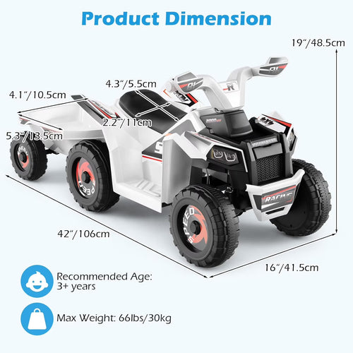 OLAKIDS 6V Kids ATV with Removable Trailer, Forward Backward Function, Widened & Wear-Resistant Wheels, Ride On Toy for Toddlers