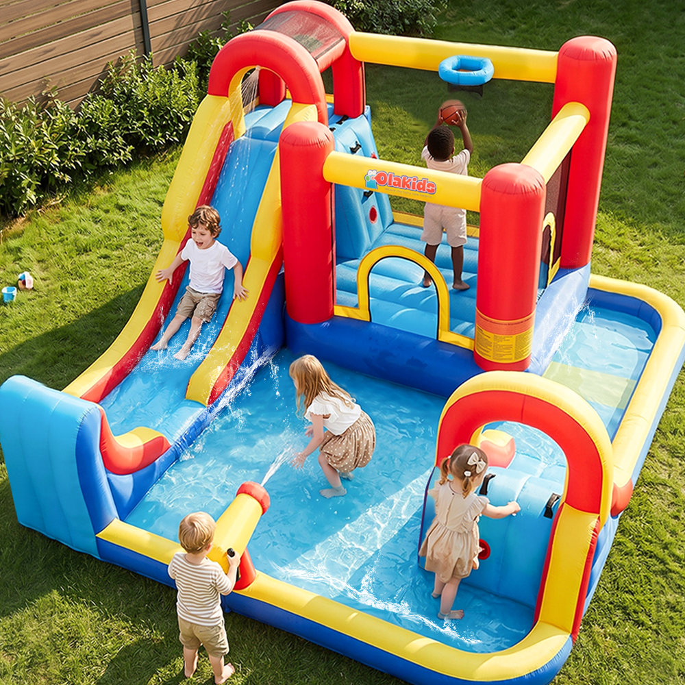 OLAKIDS Inflatable Water Slide 8 in 1 Bounce House Water Park with 2 Slides Splash Pools (Without Blower)