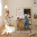 OLAKIDS 3 in 1 Kids Art Table and Chair Set, Toddler Wood Activity Desk with Double-Sided Easel, Children Furniture