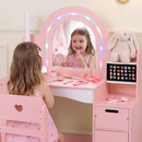 OLAKIDS Kids Vanity with Lights & Mirror, Jewelry Hanger, Drawers, Table & Chair Set for Girls