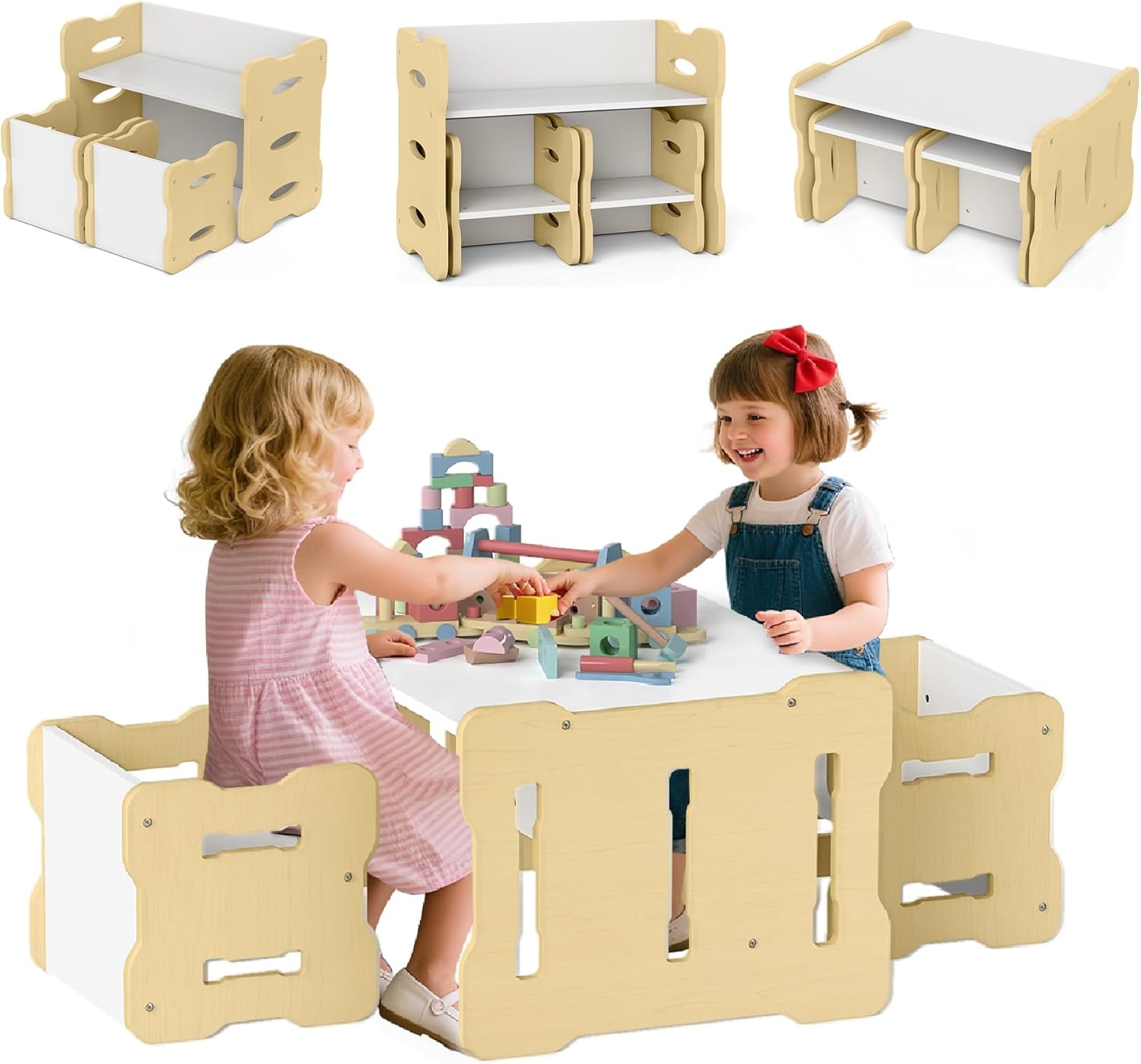 OLAKIDS Kids Table and Chair Set, Toddler 3-Piece Activity Table