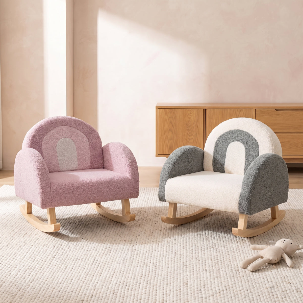 OLAKIDS Kids Sofa, Toddler Rocking Chair with Solid Wooden Frame, Anti-Tipping Design, Plush Fabric, Children Armchair