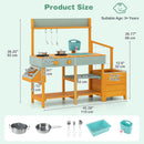OLAKIDS Wooden Mud Kitchen Outdoor Play Kitchen with Faucet Sink Chalkboard for Kids 3+