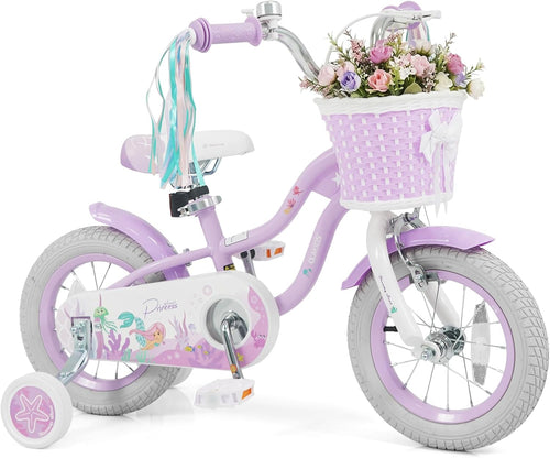 Olakids Kids Bike, 12 14 16 18 20 Inch Mermaid Theme Girls Bicycle with Training Wheels