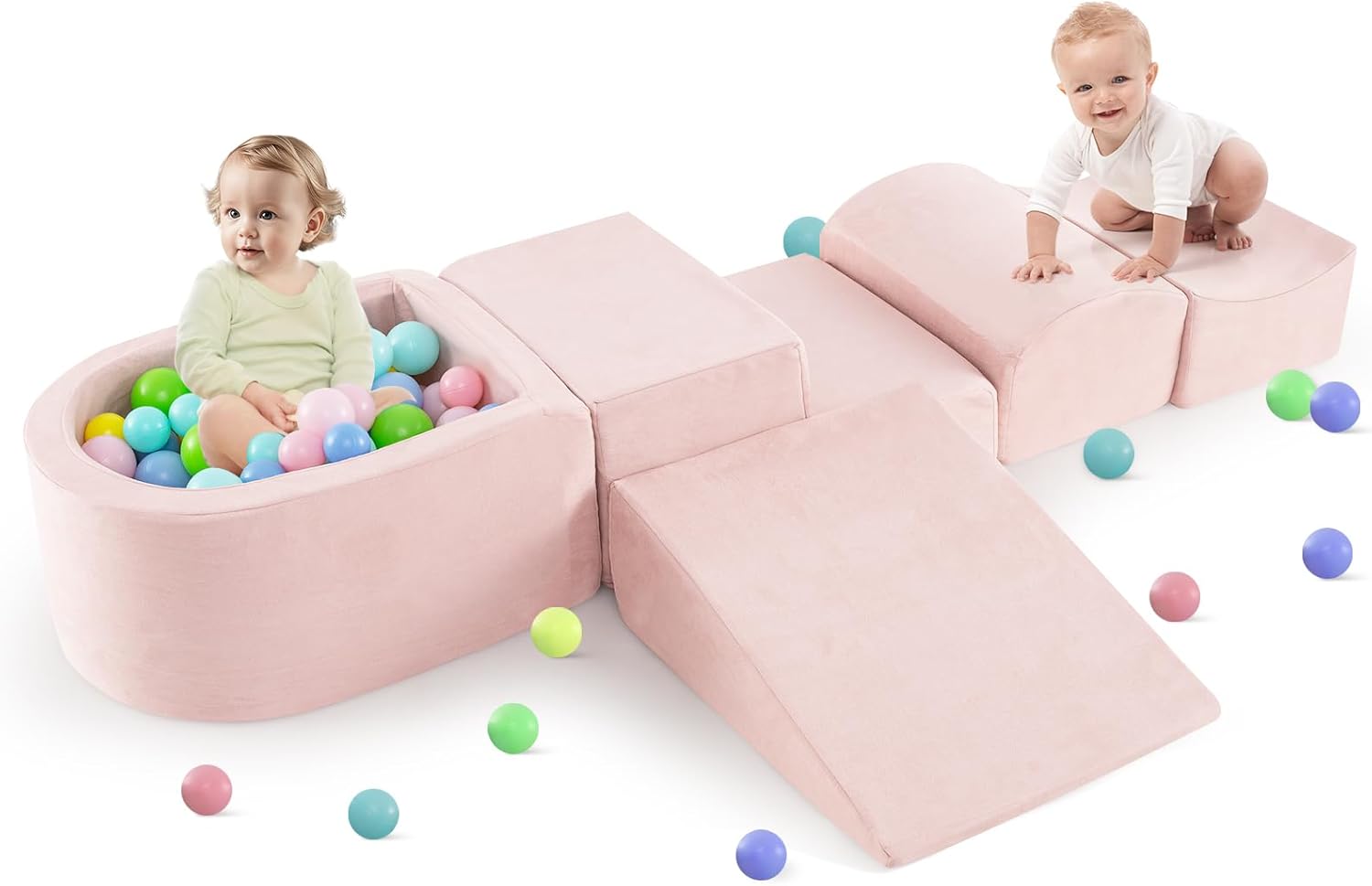 OLAKIDS 5-Piece Toddler Foam Climbing Blocks with Ball Pit, Indoor Play Gym for Crawling & Sliding