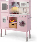 OLAKIDS Wooden Pretend Kitchen Playset for Toddlers with Realistic Light, Sound, Microwave & Storage Cabinet