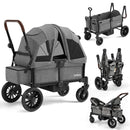 INFANS Wagon Stroller for 2 Kids, Collapsible Adjustable Push Pull Handle Bar, 2 Seater Stroller Wagon