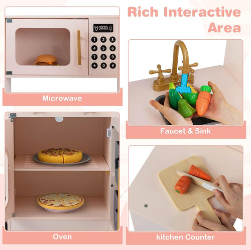 OLAKIDS Corner Kids Kitchen, Wooden Pretend Playset for Boys Girls Aged 3+