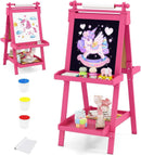 OLAKIDS Easel for Kids, 3 in 1 Adjustable Painting Art Board, Foldable Double-Sided Wooden Drawing Chalkboard Magnetic Whiteboard