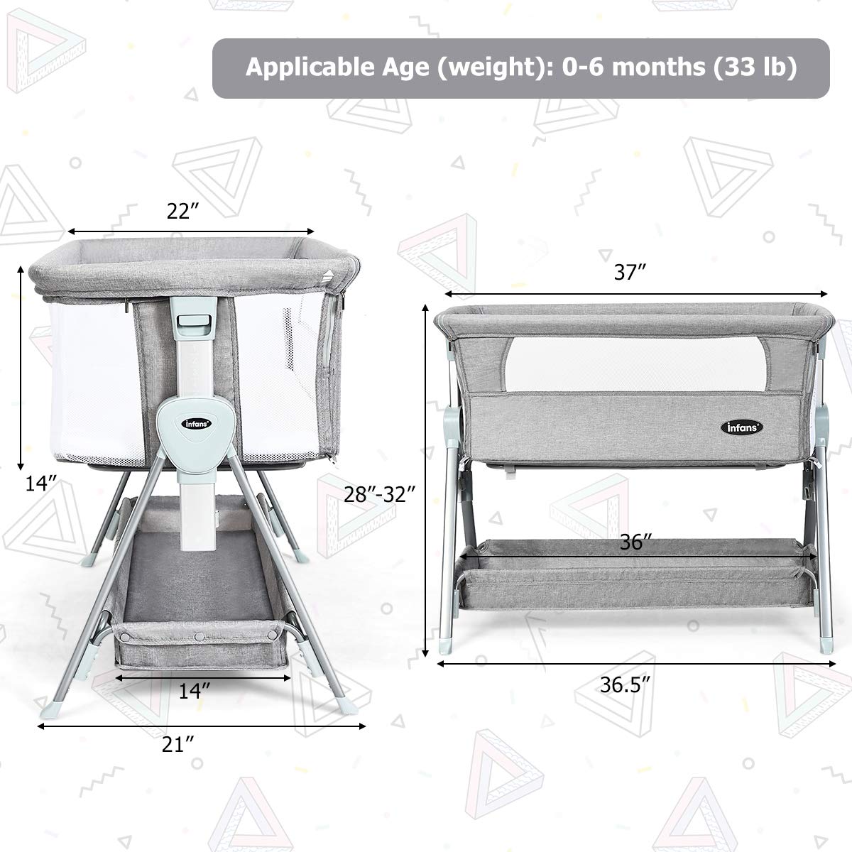 Baby Bassinet Bedside Sleeper with Spine Protecting Support INFANS