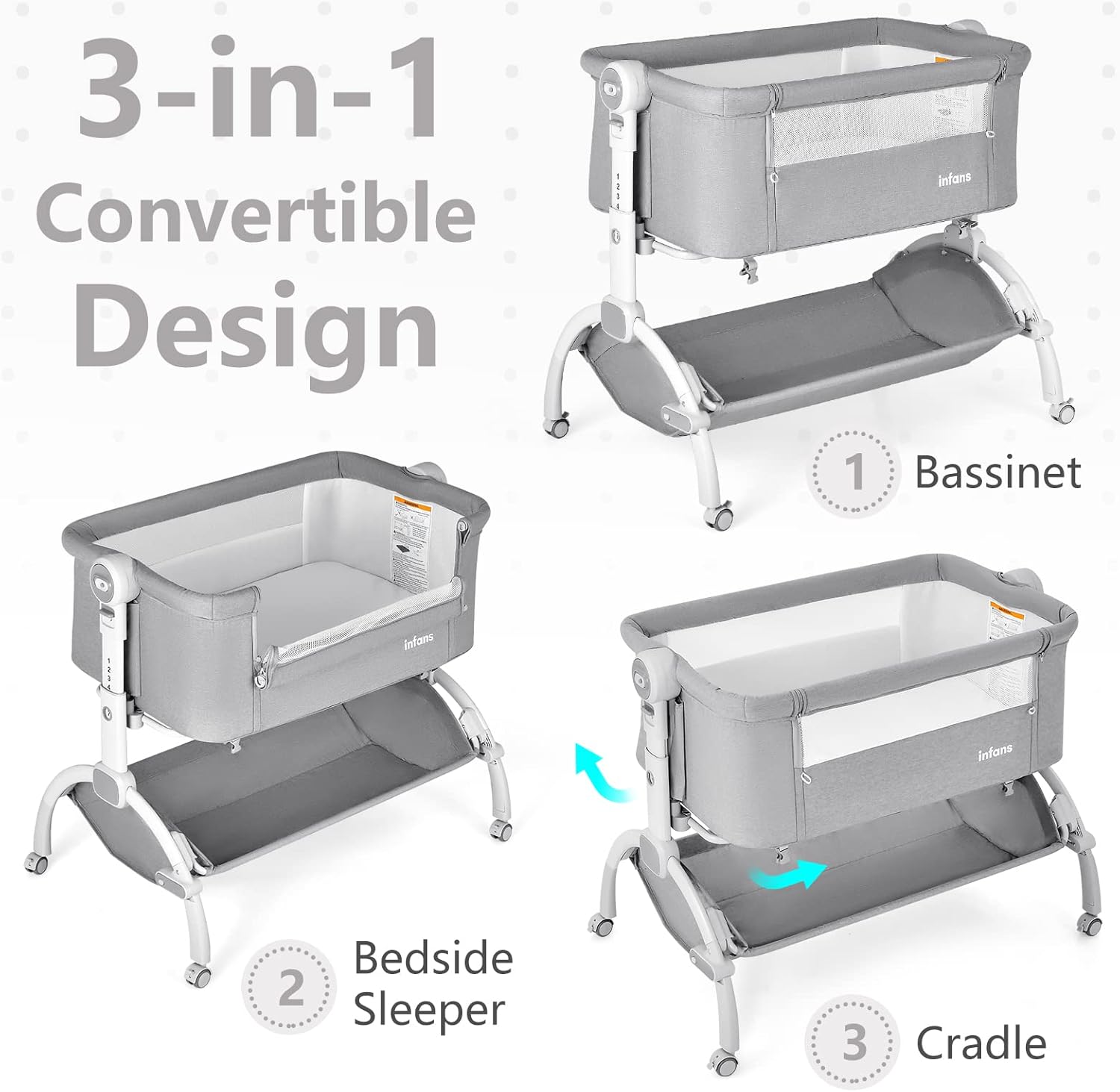 INFANS 3 in 1 Baby Bassinet, Bedside Sleeper, Rocking Cradle, Easy Folding Portable Safer Co-Sleeping Crib
