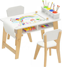 Olakids Kids Art Table and Chair Set, Wooden Multi Activity Desk with Roll Paper 2 Storage Shelves 4 Paint Cups