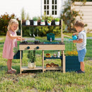 OLAKIDS Wooden Mud Kitchen Outdoor Play Kitchen with Faucet Sink Chalkboard for Kids 3+