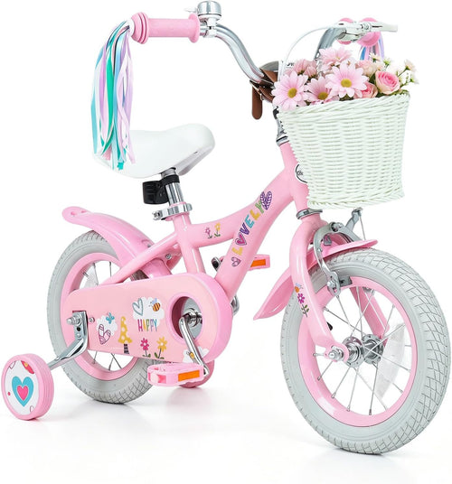 Olakids Kids Bike, 12 14 16 18 Inch Sweet Heart Theme Girls Bicycle with Training Wheels