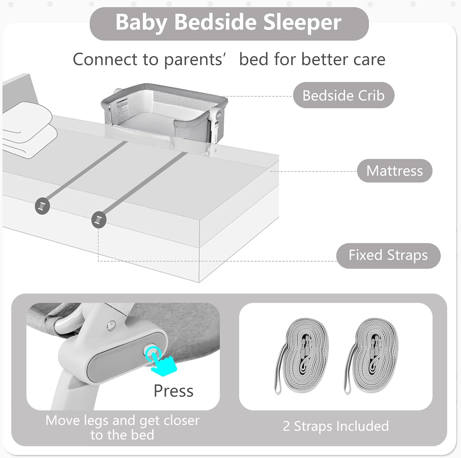 INFANS 3 in 1 Baby Bassinet, Bedside Sleeper, Rocking Cradle, Easy Folding Portable Safer Co-Sleeping Crib