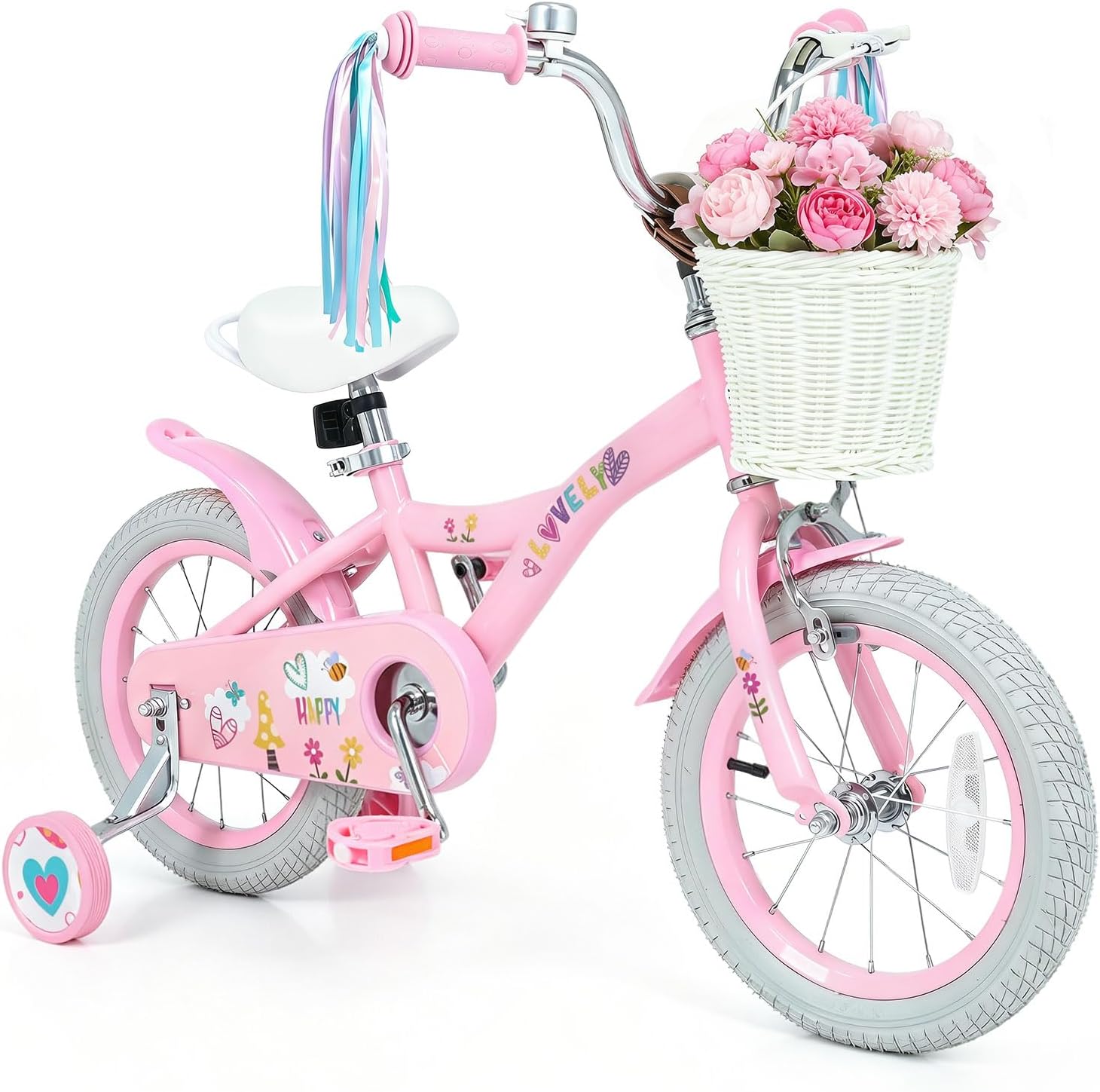 Olakids Kids Bike, 12 14 16 18 Inch Sweet Heart Theme Girls Bicycle with Training Wheels
