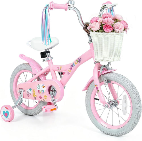 Olakids Kids Bike, 12 14 16 18 Inch Sweet Heart Theme Girls Bicycle with Training Wheels