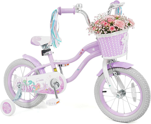 Olakids Kids Bike, 12 14 16 18 20 Inch Mermaid Theme Girls Bicycle with Training Wheels