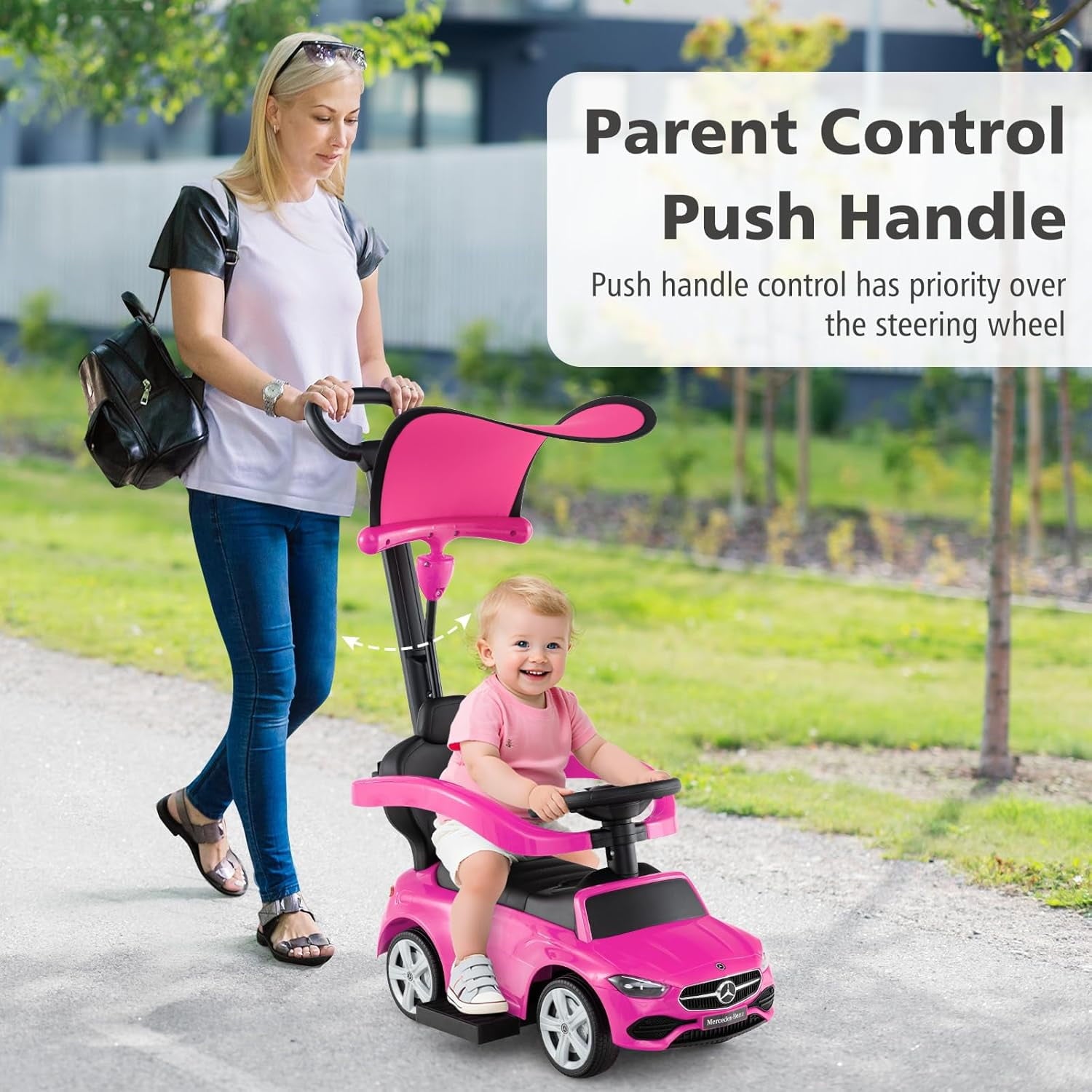 OLAKIDS Licensed Mercedes Benz Push Car for Toddlers, 3 in 1 Baby Stroller