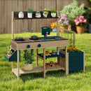 OLAKIDS Wooden Mud Kitchen Outdoor Play Kitchen with Faucet Sink Chalkboard for Kids 3+