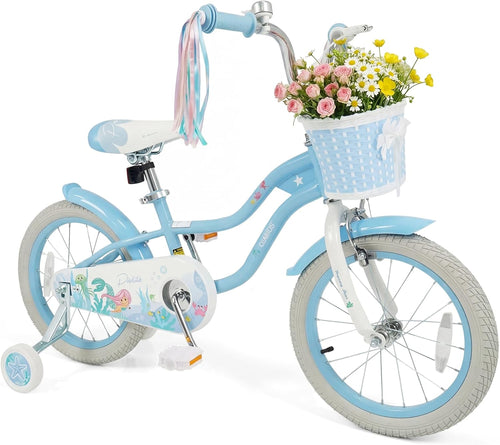 Olakids Kids Bike, 12 14 16 18 20 Inch Mermaid Theme Girls Bicycle with Training Wheels