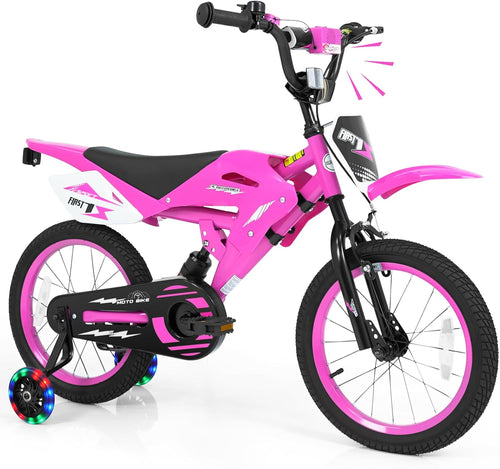 Olakids 12/16 Inch Motorcycle Kids BMX Bike with Light Training Wheels & Suspension