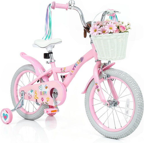 Olakids Kids Bike, 12 14 16 18 Inch Sweet Heart Theme Girls Bicycle with Training Wheels