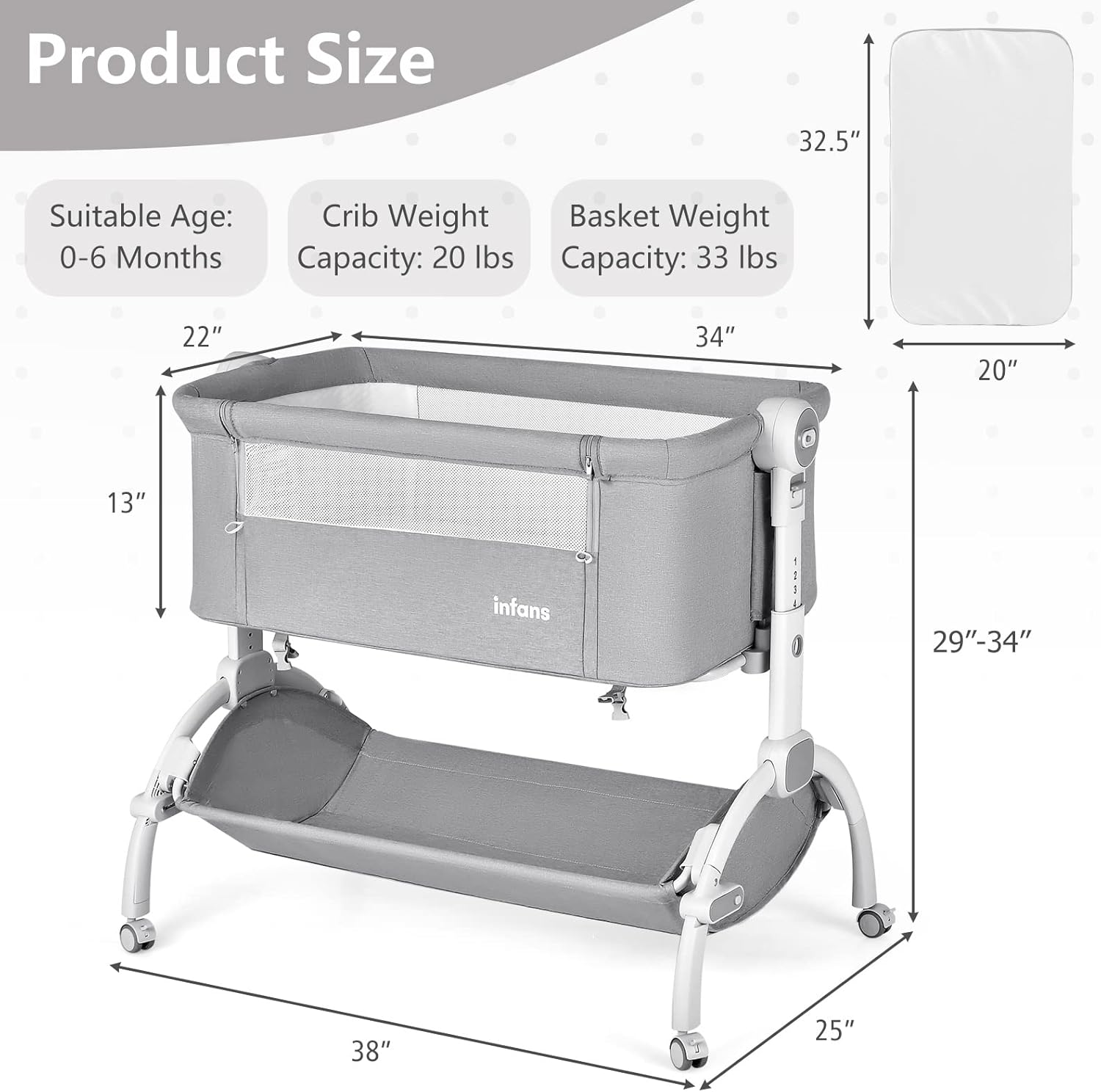 INFANS 3 in 1 Baby Bassinet, Bedside Sleeper, Rocking Cradle, Easy Folding Portable Safer Co-Sleeping Crib
