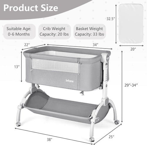 INFANS 3 in 1 Baby Bassinet, Bedside Sleeper, Rocking Cradle, Easy Folding Portable Safer Co-Sleeping Crib