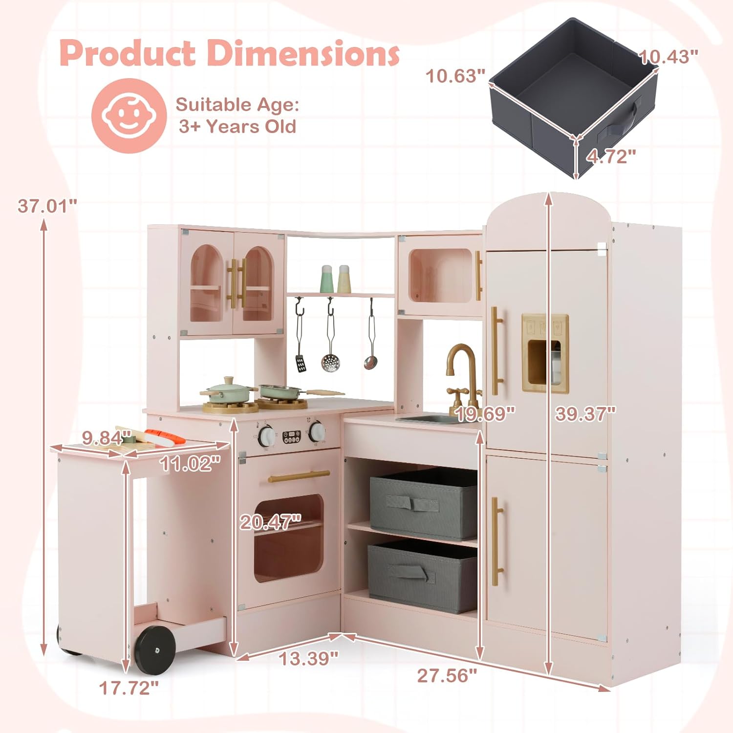 OLAKIDS Corner Kids Kitchen, Wooden Pretend Playset for Boys Girls Aged 3+