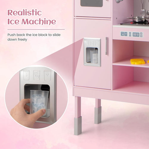 OLAKIDS Wooden Pretend Kitchen Playset for Toddlers with Realistic Light, Sound, Microwave & Storage Cabinet