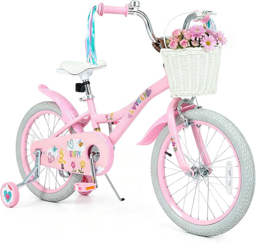 Olakids Kids Bike, 12 14 16 18 Inch Sweet Heart Theme Girls Bicycle with Training Wheels