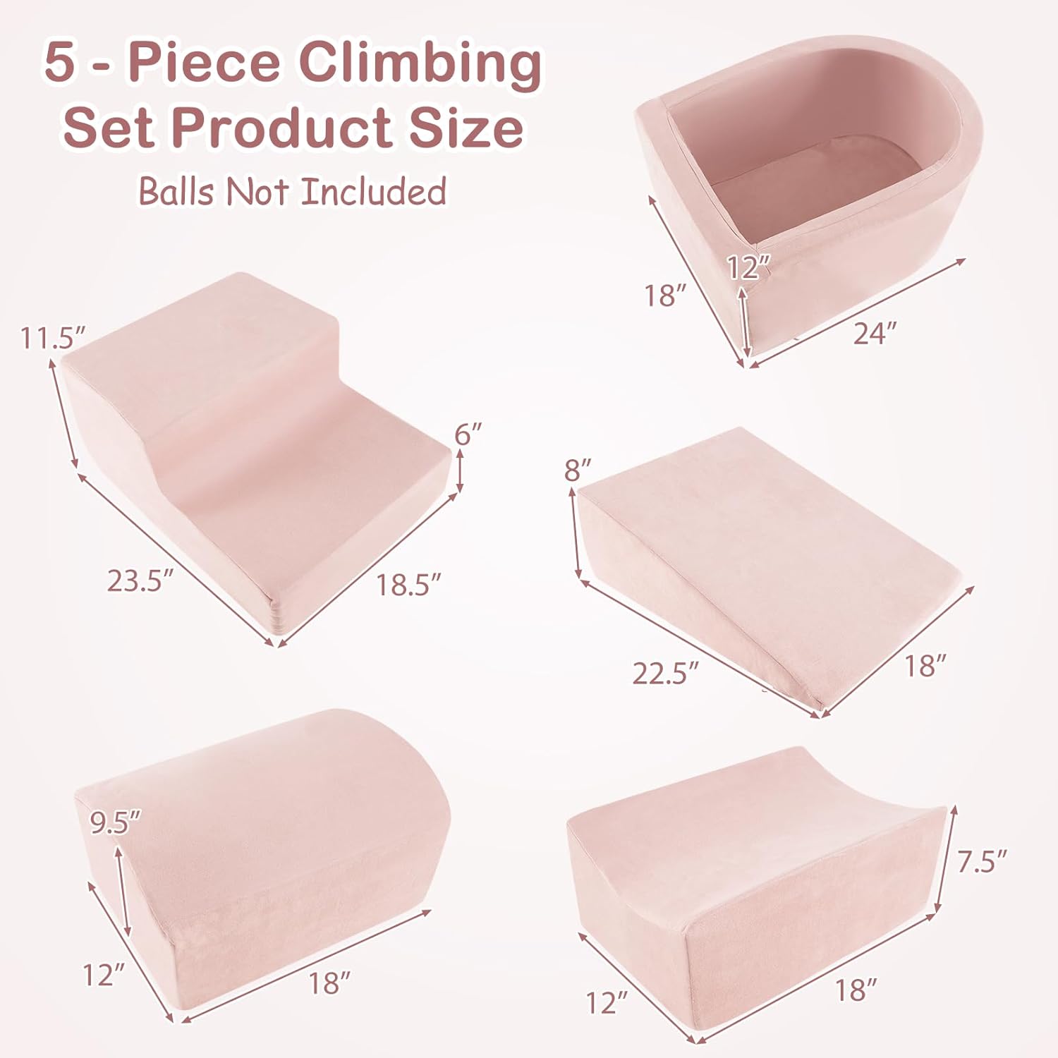 OLAKIDS 5-Piece Toddler Foam Climbing Blocks with Ball Pit, Indoor Play Gym for Crawling & Sliding