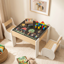 OLAKIDS 3 in 1 Kids Table and Chair Set, Wood Multi Activity Table with Removable Tabletop, Detachable Blackboard