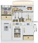OLAKIDS Wooden Toddler Kitchen Playset with Lights, Coffee Maker, Ice Maker, Stove, Sink, Microwave and 2 Storage Bins