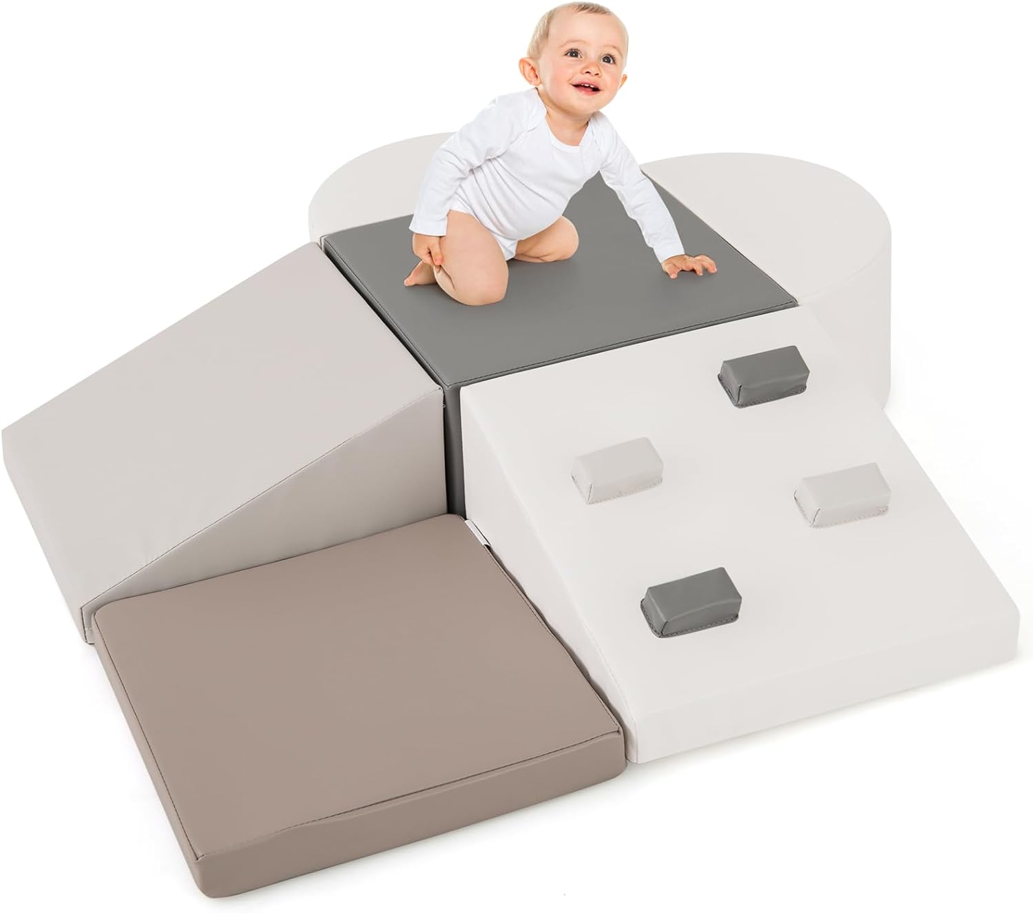 Olakids Climbing Toys for Toddlers, 6 Pieces Baby Foam Blocks Soft Play Set with PU Leather