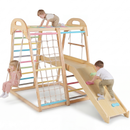 OLAKIDS 8 in 1 Wooden Montessori Indoor Jungle Gym with Swing, Slide, Ramp & Climbing Accessories