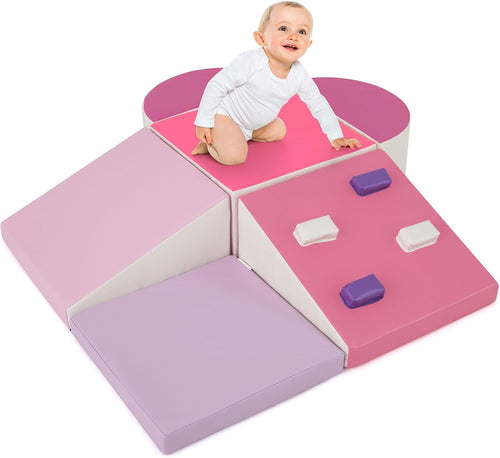 Olakids Climbing Toys for Toddlers, 6 Pieces Baby Foam Blocks Soft Play Set with PU Leather