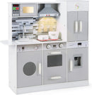 OLAKIDS Wooden Pretend Kitchen Playset for Toddlers with Realistic Light, Sound, Microwave & Storage Cabinet