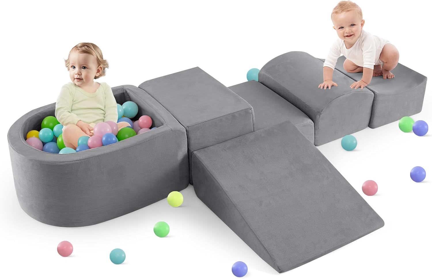 OLAKIDS 5-Piece Toddler Foam Climbing Blocks with Ball Pit, Indoor Play Gym for Crawling & Sliding