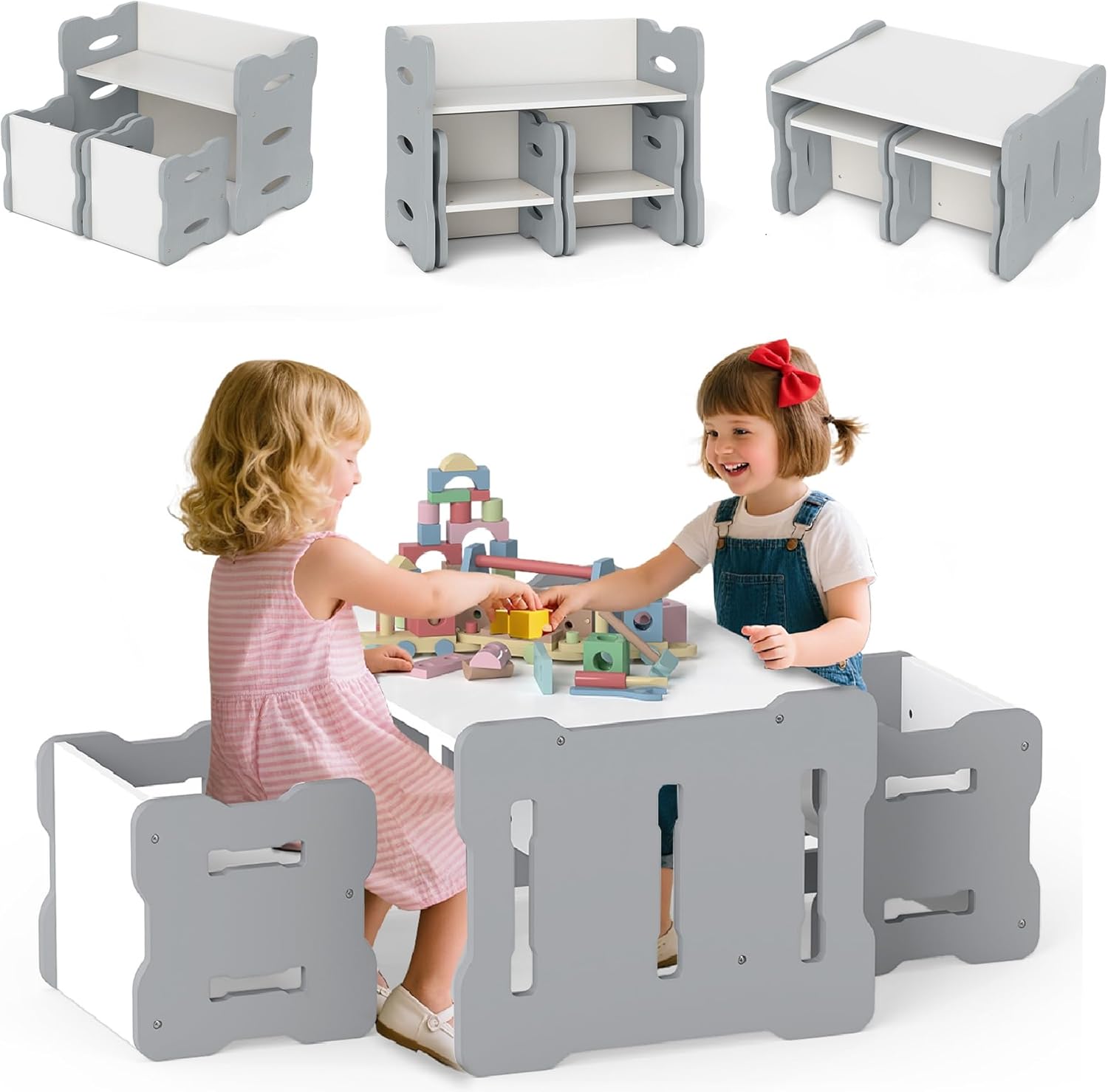 OLAKIDS Kids Table and Chair Set, Toddler 3-Piece Activity Table