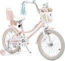Olakids Girls Bike 12-18 Inch with Doll Seat Training Wheels Basket Dual Brakes, 20 Inch Without Training Wheels