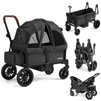 INFANS Wagon Stroller for 2 Kids, Collapsible Adjustable Push Pull Handle Bar, 2 Seater Stroller Wagon