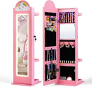 OLAKIDS Kids Jewelry Armoire Cabinet, 360° Swivel Lockable Standing Makeup Organizer