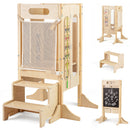 OLAKIDS Foldable 4-in-1 Wooden Toddler Tower, 2-Step Standing Stool with Chalkboard, Kitchen Helper for Kids 3+